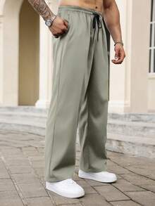 Manfinity Homme Plus Size Men's Versatile Pocketed Drawstring Waist Casual Pants - Mint Green - View 3