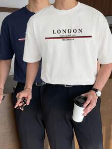 Men Cottonline 2pcs Letter Printed Regular T-Shirts - Blue and White - View 1