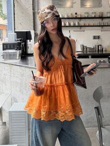 DAZY Women's Comfortable Korean Style Camisole Shirt, Spring/Summer Cute Top School - Orange - View 9