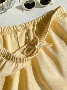 Comfortcana Plus Size Solid Color Elastic Waist Loose Casual Versatile Shorts, Soft Shorts For Spring/Summer, Yellow - Yellow - View 9