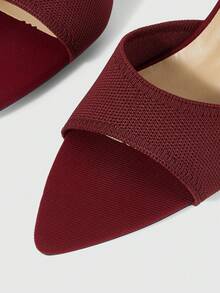 Sleekvia Ladies Stiletto Kitten Heel Sexy Mule Slip-On Peep Toe High-Heeled Sandals Summer Breathable Knit Burgundy - Burgundy - View 4