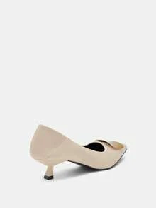 Elegant Basic Neutral PU Leather Buckle Outdoor High Heels - Beige - View 4