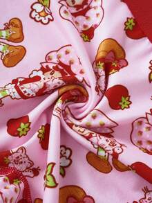 Strawberry Shortcake X SHEIN Strawberry Girl Cartoon Print Sports Bra And Shorts 2 Pieces Set, Casual Homewear & Yoga Outfit - Pink - View 6
