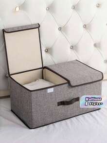 Foldable Storage Box With Lid Desktop Drawer Organizer Closet Shelf Container Underwear Socks Cosmetics Clothes Home Space Saver Portable Multi Use - Grey - View 1