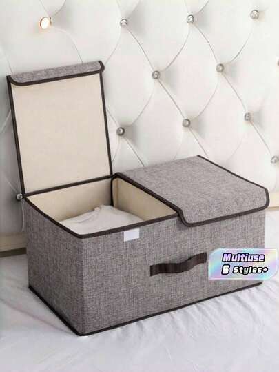 Caja de almacenamiento plegable con tapa, organizador de cajón de escritorio, estantería de armario, contenedor para ropa interior, calcetines, cosméticos, ropa, ahorro de espacio en el hogar, portátil y de uso múltiple