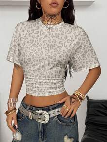 SHEIN Coolane Áo thun in họa tiết da báo phong cách retro punk Y2K đa năng, phù hợp cho các lễ hội âm nhạc, phong cách Gothic, trang phục mùa hè dành cho nữ. - Nhiều màu - Xem 6