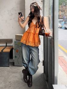 DAZY Women's Comfortable Korean Style Camisole Shirt, Spring/Summer Cute Top School - Orange - View 11