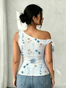 SHEIN Elenzya Áo nữ cỡ lớn tay ngắn, kiểu dáng đơn giản, in họa tiết hoa, thích hợp mặc vào mùa xuân và mùa hè. - Nhiều màu - Xem 2
