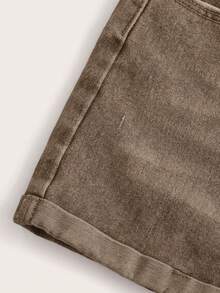 Pantalones cortos de mezclilla de uso diario versátil y casual con bolsillos para mujer de talla grande - Marrón - Ver 4