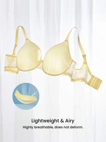 LUVLETTE Áo ngực nữ Plus Dream Curve Air Full Coverage thoáng khí, chất liệu lưới ren mỏng màu vàng nhạt, có đệm mút. - Màu vàng - Xem 6