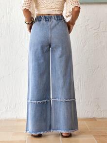 EMERY ROSE Quần jeans nữ thời trang đính họa tiết, gấu quần rách. - Màu xanh lam - Xem 2