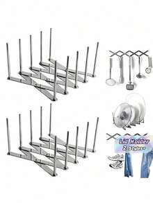 1/2 Packs Stand For Lids Pot Lid Holders Multipurpose Rack Pans Holder For Glasses Flexible Plate Holder Kitchen Organizer - Silver - View 1