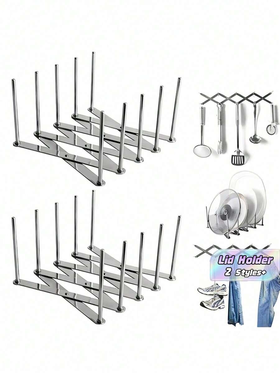 1/2 Packs Stand For Lids Pot Lid Holders Multipurpose Rack Pans Holder For Glasses Flexible Plate Holder Kitchen Organizer - Silver - View 1