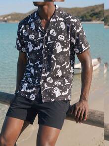 Surfspeed Chemise à manches courtes et short à imprimé fantôme, en tenue de plage pour homme - Noir et Blanc - Voir 4