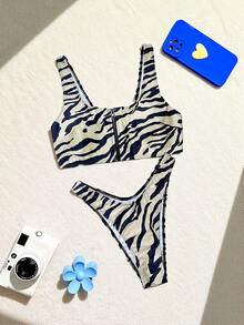 Swim SXY Bộ bikini SXY-D mùa hè họa tiết da báo ngẫu nhiên, cổ vuông, khóa kéo phía trước, hở lưng, kiểu dáng casual gợi cảm dành cho nữ đi biển. - Nhiều màu - Xem 4