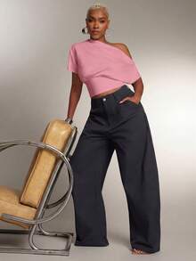 Denimoi Cinched Waist Off Shoulder Top Fashionable Everyday Sexy Tops Fashion Tshirt Night Out Pink Summer - Pink - View 5