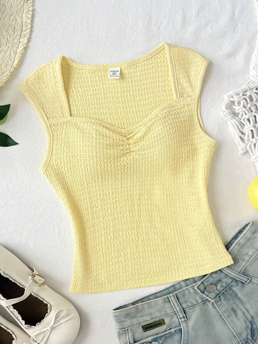 Áo tank top chấm bi thoải mái thường ngày dành cho bé gái tuổi teen - Màu vàng - Xem 1