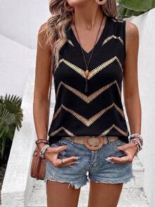 EMERY ROSE Women's New Arrival Ombre Wavy Striped Print V-Neck Sleeveless Casual Versatile Tank Top - Multicolor - View 5