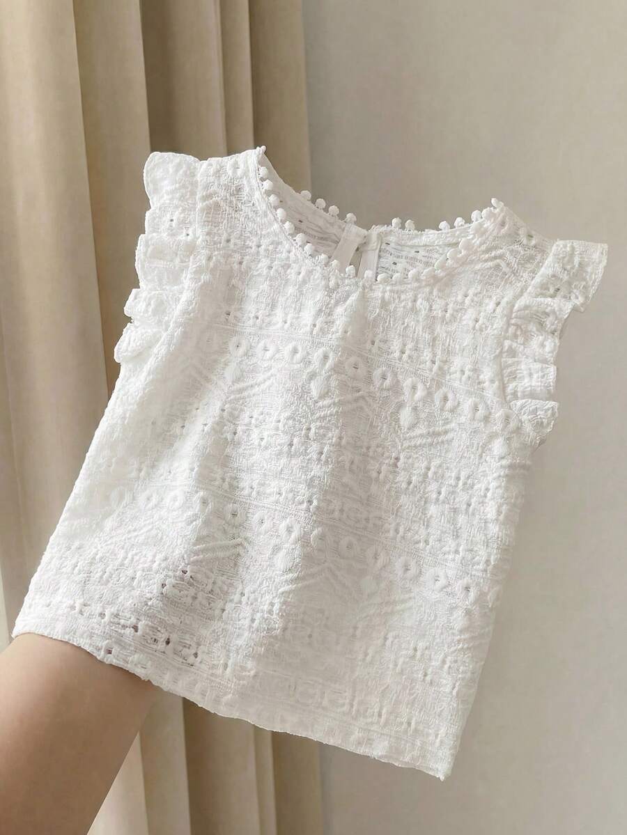 Souflis Souflis 女嬰白色夏季優雅派對上衣,復古紋理柔軟面料,無袖時尚舒適設計,適合室內外活動 - 彩色 - 查看 1