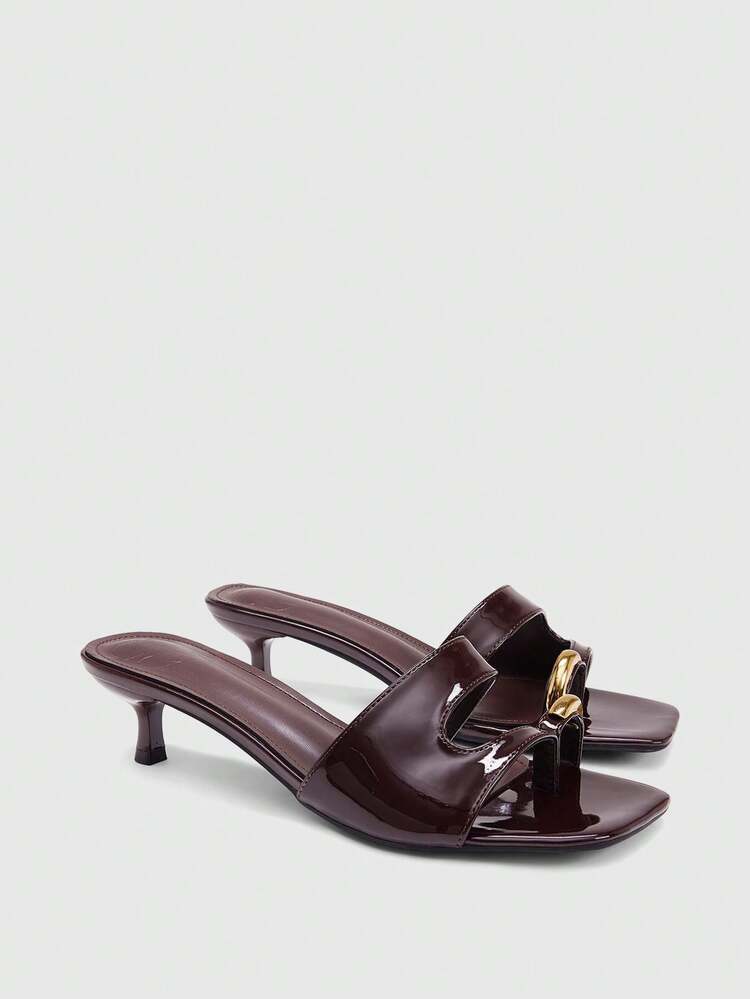CUCCOO BIZCHIC Women Shoes Spring And Summer New Brown One-Piece Open-Toe Pinch Women's Middle-Heeled Sandals Slippers Simple, Fashionable And Comfortable Versatile Commuter Women's High-Heeled Sandals Women's Shoes