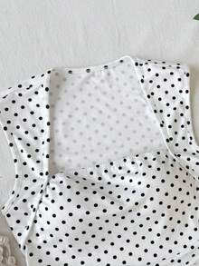 SHEIN 少女夏季纯色侧边褶皱背心 - 黑與白 - 查看 6