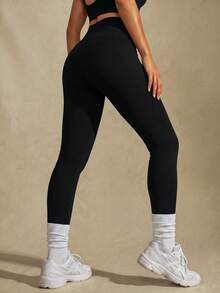 Glamine Leggings sin costuras de cintura alta de unicolor - Negro - Ver 2