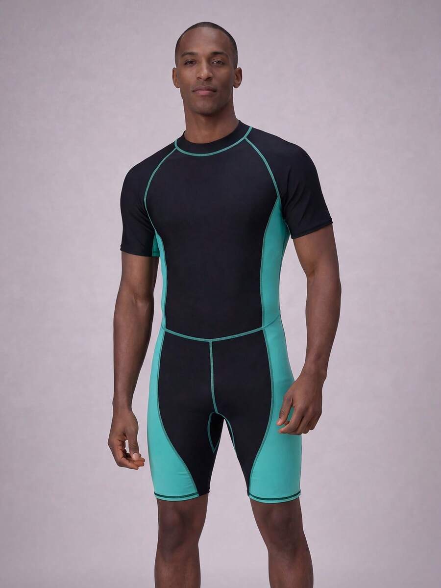 ZELFYO Men's Contrast Color Casual Beach Vacation Jumpsuit Swimsuit Couple Swim Wear Couples Bathing Suit Set Matching Swimwear Couples Beach Wear Couple Swimsuit - Black - View 1