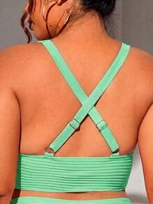 Swim Lushoire Top de bikini de unicolor para vacaciones de verano para mujer de talla grande - verde menta - Ver 2