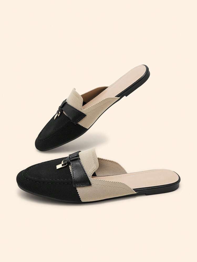 CUCCOO BASICS Women Shoes Fashion Black Apricot Building Color Flat Bottom Round Toe Knitted Mule Women's Shoes Commuting Versatile Elegant Party Vacation Women Flat Shoes