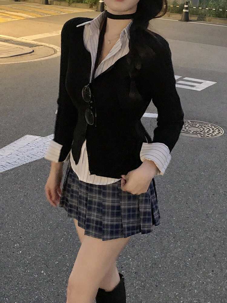 Women's Casual Plaid Pleated A-Line Skirt