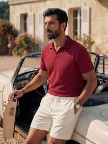 HIMLAND Men's Striped Short Sleeve Top And Solid Color Shorts Set  2 Pieces Set Men Casual Striped Short Sleeve Polo Shirt And Solid Color Shorts Polo Suit, Cozy Outfits Out Pattern, For Vacation, Beach For Husband Boyfriend Gift Simple Fashion Commuting Men Summer Outfits Set Short Sets For Men Polo Shirt For Men Polo For Men Formal Outfit Polo Blouse For Men - Multicolor - View 1