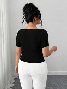 Elenzga Áo thun ngắn tay nữ cỡ lớn phối màu, kiểu dáng thường ngày, đa năng, thích hợp mặc hàng ngày. - Đen và trắng - Xem 2