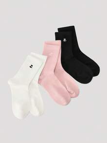 Embroidered Logo Women's Leisure Sports Tube Socks - Multicolor - View 4