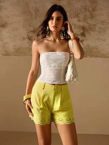 Swim Chiccia Quần short nữ mùa hè kiểu Pháp, thiết kế khoét lỗ, phong cách thường ngày. - Màu vàng - Xem 4