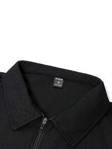 Manfinity Homme 宽松男士纯色四分之一拉链上衣和抽绳腰裤套装，秋季服装 - 黑色 - 查看 8
