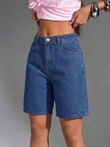 Summer Casual Bow Embroidered Denim Shorts - Dark Wash - View 4