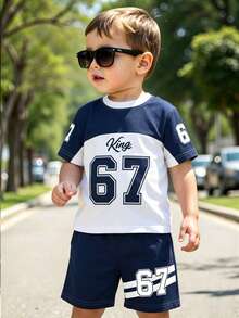 2pcs/Set Toddler Boys' Casual Summer Outfit,Ombre Print Short Sleeve T-Shirt & Shorts Set,Comfortable Daily Wear,Fashion Patterned Clothing For Boys - Multicolor - View 9