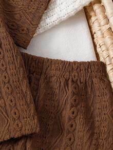 SHEIN 2pcs/Set Conjunto de roupa para bebé rapaz, castanho café, verão, boho casual, férias, cor sólida, textura jacquard, camisa com botões, bolso e gola & calções com cintura elástica 6M-3T - Castanho - Ver 7