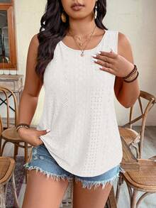 Áo tank top nữ cỡ lớn mùa hè, kiểu dáng thường ngày, màu trơn, kiểu quấn chéo lưng. - trắng - Xem 6