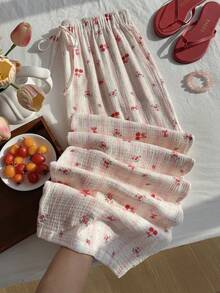 Comfortcana 大码女式花卉条纹印花抽绳腰宽松阔腿裤，适合海滩和度假穿着 - 彩色 - 查看 8