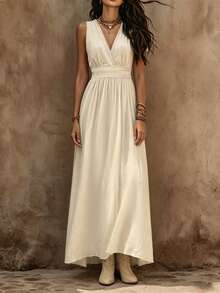 Balvessa Vestido de encaje con parches de color albaricoque para mujer, vacaciones - Albaricoque - Ver 1