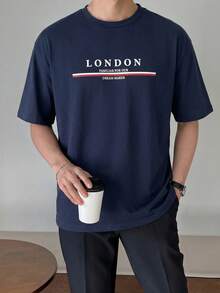 Men Cottonline 2pcs Letter Printed Regular T-Shirts - Blue and White - View 5