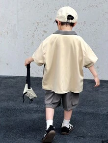 Bộ 2 món phong cách Hàn Quốc thoải mái gồm áo khoác cardigan cổ bẻ và quần short kaki cho bé trai, thích hợp cho các dịp xuân/hè như đi chơi, ngày Valentine, hẹn hò, du lịch, nghỉ lễ, họp mặt gia đình, tựu trường, đám cưới, tiệc tùng, thể thao, sinh nhật. - Nhiều màu - Xem 2