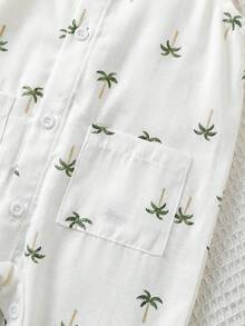 2pcs Baby Boy Casual Vacation Coconut Tree Print Bib Overalls Shorts Set With Bucket Hat, Suitable For Home, Outing, Beach, Spring/Summer - Multicolor - View 10