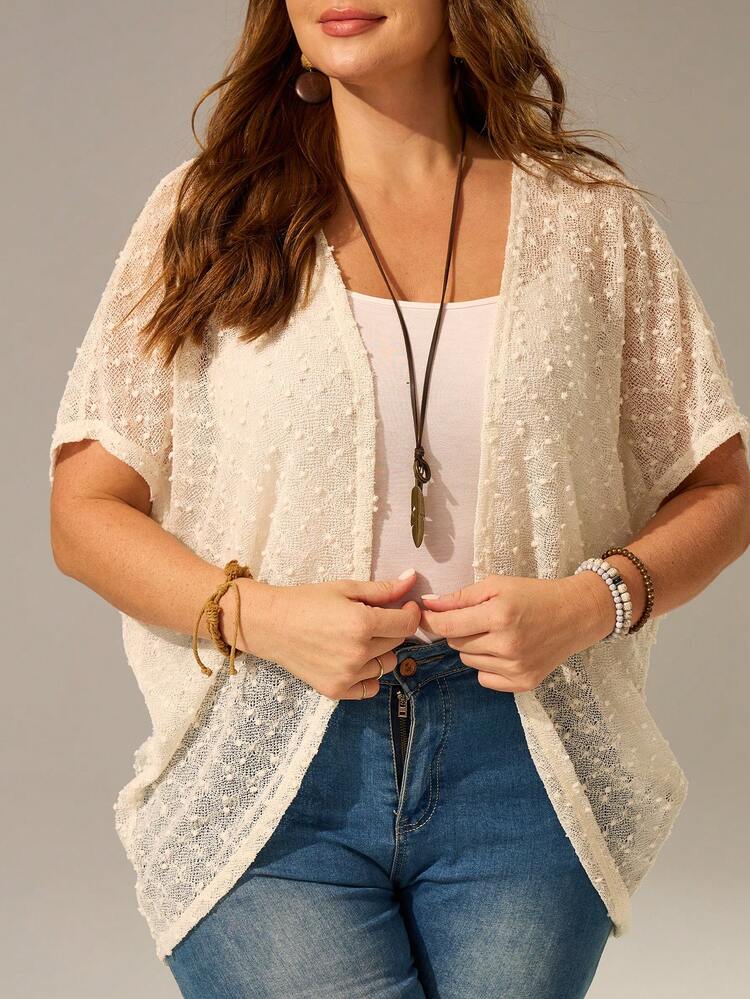 Plus Size Vacation Solid Color Asymmetric Hem Batwing Sleeve Casual Jacket,Spring/Summer