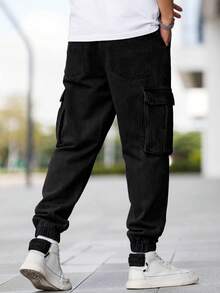 Manfinity Homme Plus Size Men's Casual Cargo Denim Jeans - Black - View 2