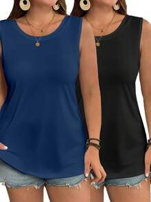 EMERY ROSE 2 piezas Conjunto de 3 piezas para mujer de talla grande con chaleco sin mangas de cuello redondo y unicolor - Multicolor - Ver 1
