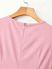 SHEIN LUNE 女士优雅撞色荷叶边无袖腰带度假连衣裙，夏季 - 淺粉色 - 查看 5