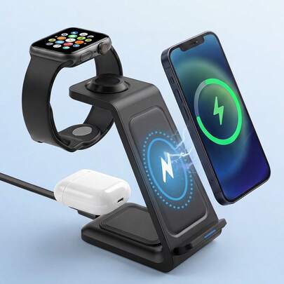 Teckwe 3-In-1 Wireless Charger Station, 15W Fast Charging Stand For Charging Dock