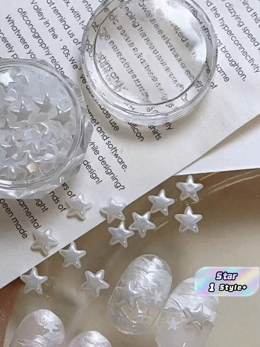 1盒白色3D星星美甲装饰 - 精致百搭的亚克力饰品，适用于韩式/日式美甲风格，沙龙品质，可用于DIY美甲，亚克力假指甲，专业美甲用品，适合派对、婚礼、日常佩戴，也是送给女性女孩的圣诞礼物，美甲宝石和水钻 - 彩色 - 查看 1